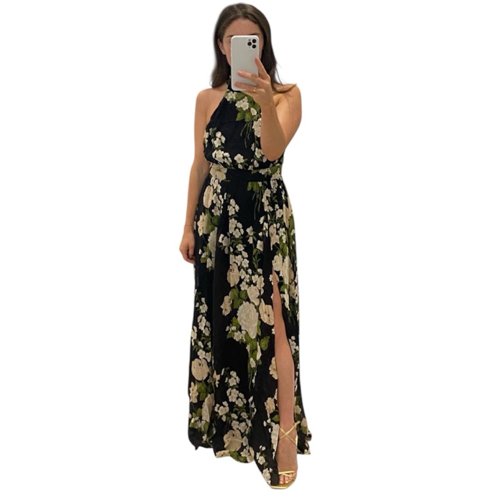 Reformation Andee Floral Halter Maxi Dress in Raven Open Back Slit Size 2 NWT - Picture 15 of 15